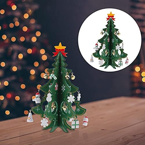 Doitool Woodsy Decor 3D עץ חג המולד עם קישוטים מיני עץ חג המולד DIY עם איש שלג פתית שלג תליון עץ עץ עץ חג המולד
