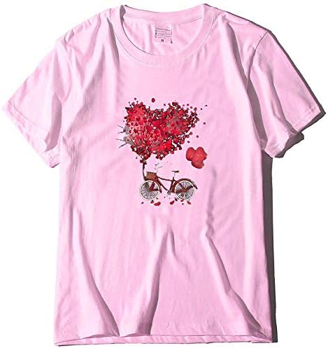 חולצת T של יום האהבה לנשים דפסת לב פרחים פלוס צמרות מזדמנים בגודל סוודר צבע אחיד