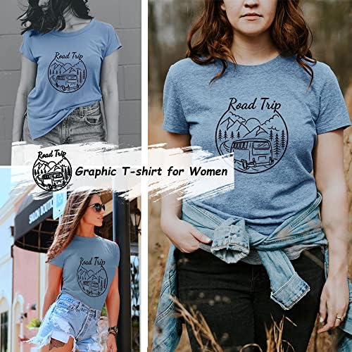 חולצות גרפיות מצחיקות לנשים טיול דרכים מודפסות חולצות טריקו קיץ חידוש חופשה רופפת צמרות שרוול קצר