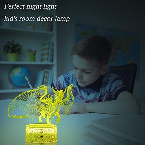 מנורת לילה דרקון קימלי מנורת עיצוב לד דרקון לחדר ילדים, צעצועי דרקון מגע עם שלט רחוק / 16 צבעים, מתנות דרקון
