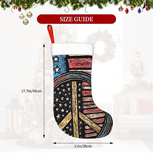 QG ZZX דגל אמריקאי שלט שלום גרב חג המולד גרבי חג המולד אח תליה גרב 18 אינץ 'קישוט חג
