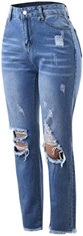 ג'ינס ג'ינס טרנדי טרנדי עם כיסים מזדמנים מזדמנים מזדמנים מותניים קרועים חור ברך רזה כפתור רזה כלפי