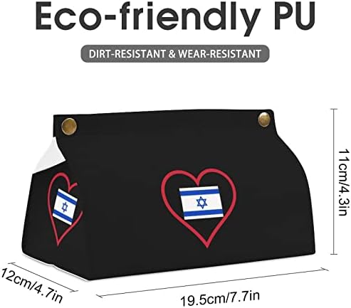 אני אוהב את ישראל רקמות אדום רקמות מכסה עור PU מחזיק קופסת רקמות מלבנית מארגן נייר מקרים מלבני