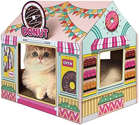 בית חתול מקרטון סקאם עם גרדן/חתול, חנות סופגניות קיטי לחתולים פנימיים / חיצוניים,בית משחק חתולים