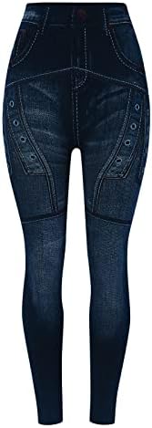 מכנס לנשים ג'ינס אלסטי חותלות פס תרמי הדפס חיקוי ג'ינס חותלות טייץ תלבושות מכנס טיולים