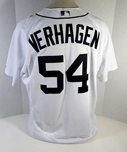 2018 דטרויט טייגרס דרו Verhagen 54 משחק השתמשו בג'רזי לבן DP15237 - משחק משומש גופיות MLB
