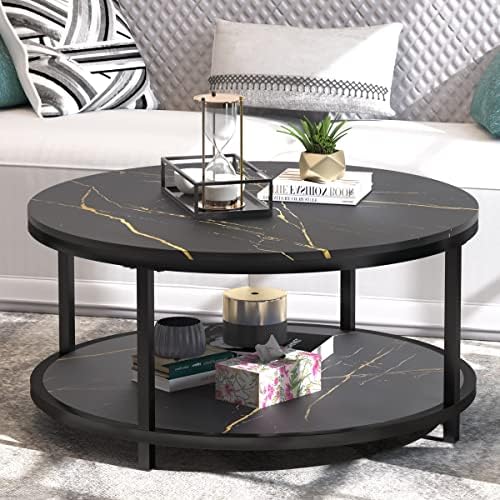 עגול קפה שולחן שחור קפה שולחנות לסלון 35.8 פו השיש למעלה מעגל שולחן ריהוט חסון מתכת מסגרת רגליים קוקטייל שולחן