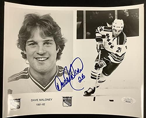 דייב מלוני חתום תמונה 8x10 הוקי 1981 ניו יורק ריינג'רס פרומו צילום אוטומטי JSA - תמונות NHL עם חתימה