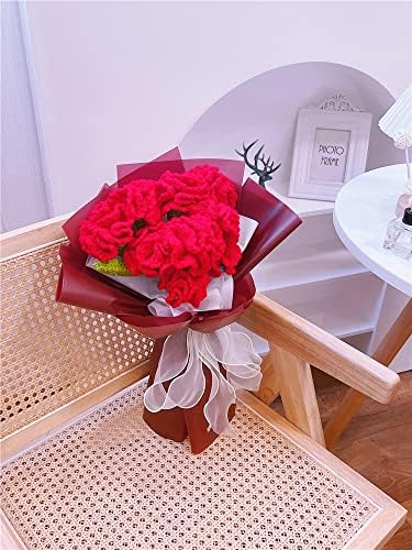 סיים יד סרוג חוט סרוג אדום ציפורנים פרחים מלאכותיים זר יצירתי מתנת עבודות יד מתנה