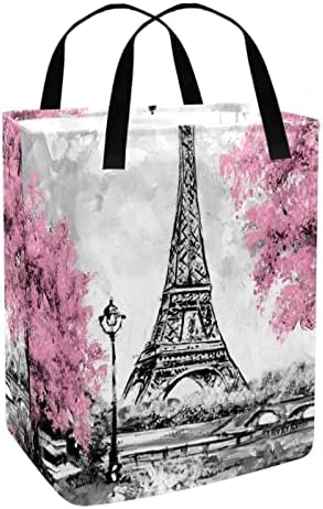 עיר צרפתית מגדל אייפל נוף הדפסת סל כביסה מתקפל, 60 ליטר עמיד למים סלי כביסה סל כביסה צעצועי בגדים אחסון לחדר