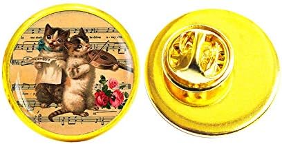 סיכת חתול, חתול עם כינור, סיכת כינור, תכשיטים של חתול רטרו, סיכת מוזיקת ​​כינור רטרו, סיכת רטרו, M118