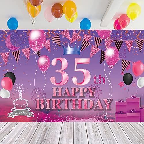 יום הולדת 35 שמח רקע באנר ורוד סגול 35 שלט פוסטר 35 אספקת מסיבת יום הולדת ליום נישואין תא צילום