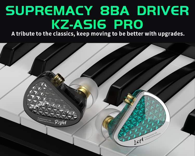 Linsoul KZ AS16 Pro 16BA נהגי Armature Archovens Bass Bass באוזניות צג אוזניים עם כבל 0.75 ממ 2 פינים שניתן להמחקן