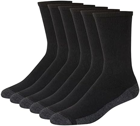 גרבי הגברים של Hanes Mens Hanes, חבילת 6-זוגות מקסימום צוות כרית, תחתית כף רגל שחורה/אפורה, 6 12 ארהב
