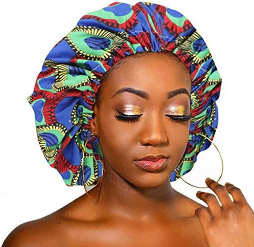 טוטמאלה נשים סאטן מרופד מכסה משי משיי אפריקני מודפס שכבה כפולה שינה כובע לילה יופי יופי כובע שינה