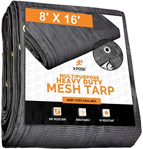 Xpose Safety Beather Duty רשת ברזנט - 8 'x 16' כיסוי מגן שחור רב תכליתי עם זרימת אוויר - שימוש בירידות, צל, גדרות,