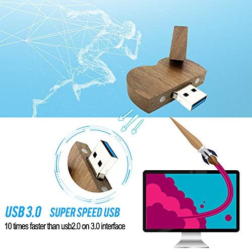 2 חבילה בצורת לב מעץ פלאש כונן USB3.0 עם קופסת מתנה, כונן USB מעץ מעץ USB 3.0 סופר-מהירות אגודל קפיצה קפיצה