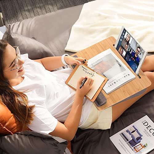 שולחן מחשב נייד אנטטוק - שולחן הברכי נייד עם כרית כריות, עם רצועת החלקה ואחסון קל למשרד ביתי ובלימוד מיטות ושימוש