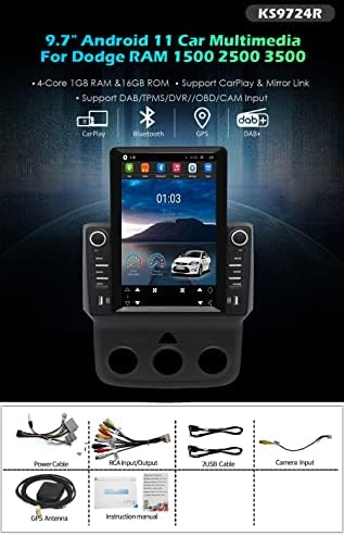 9.7 מסך מגע לדודג 'ראם 1500 2500 3500 2013-2018 אנדרואיד 12 רכב סטריאו Carplay יחידת ראש GPS ניווט