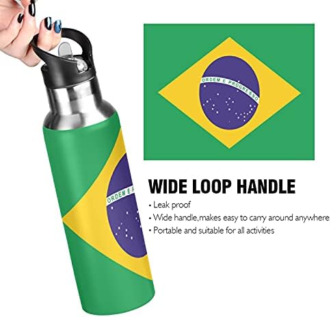 Tropicallife Brazil Flag נושא בקבוק מים ספורט מבודד קש, ואקום נירוסטה בקבוק שתייה בקבוק בקבוק תרמו