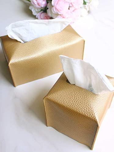 כיסוי קופסת רקמות זהב מלבני - עם חגורה תחתונה עור PU מודרני מלבן גדול מכסה קופסת רקמות דקורטיב