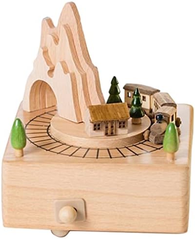 קופסת מוזיקלית מעץ XBWEI הכוללת מנהרת הרים עם רכבת נטו קטנה מרגשת