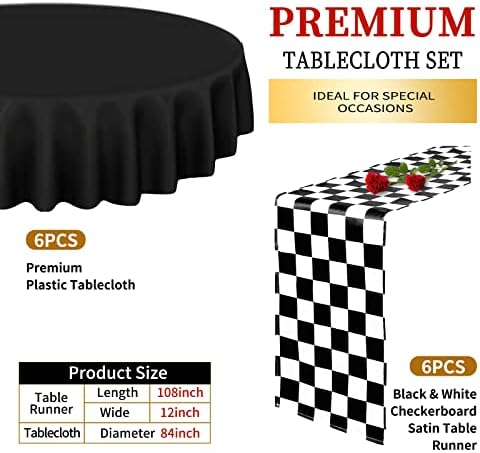 6 מארז עגול פלסטיק מפת שולחן 84 שחור חד פעמי שולחן מכסה עמיד למים מעגל מסיבת מפות שולחן עבור שולחנות