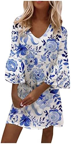 שמלה מקסיקנית לנשים נשים של אופנה טמפרמנט אלגנטי טרי מודפס עם צווארון 3/4 שרוולים מיני שמלה