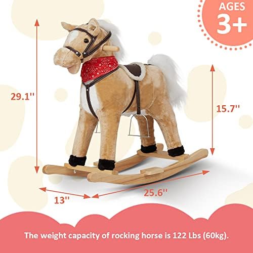 סוס נדנדה, ילדים רוכבים על סוס צעצוע לפעוטות מעל 3 שנים עם צליל של בעלי חיים