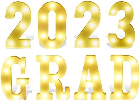 קישוטים למסיבות סיום טימיסאה משנת 2023, 8 LED Marquee Light Up Up Up Grad 2023 לקישוטי סיום, כיתה של