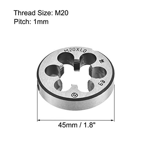 uxcell m20 x 1 מטרי עגול, חוט מכונה חוט השחלה יד שמאל, כלי סגסוגת חוט הברגה פלדה חיתוך חיתוך