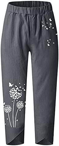 מכנסי קפרי ווקאצ'י לנשים מכנסי פשתן כותנה קיץ מזדמנים מכנסיים רופפים אלסטיים מכנסיים מכנסיים קצוצים ברגליים