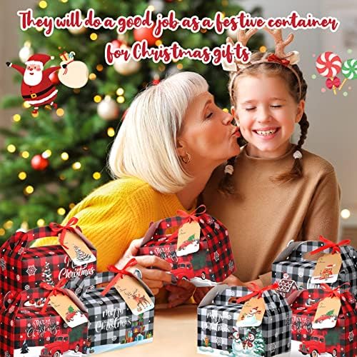 48 יחידות קופסאות פינוק לחג המולד, קופסאות נייר עוגיות טובות משובצות חג המולד עם ידית לאפיית עוגיות עוגיות סוכריות,