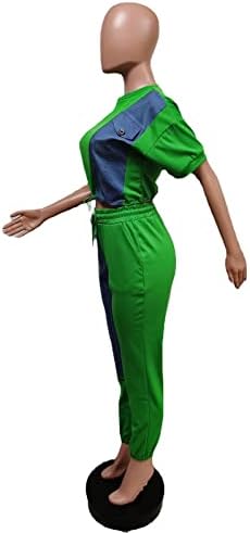 סט תלבושות סקסי לנשים 2 חלקים-חולצות יבול טלאי דמין מכנסי גוף מותניים גבוהים סטים אימונית ספורט