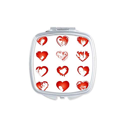 ולנטיין של יום לבבות אדום סקיצה מראה נייד קומפקטי כיס איפור כפול צדדי זכוכית