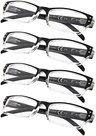 GR8Sight משקפי קריאה מלבניים 4-חבילות עם צירי קפיץ כוללים קוראי שמש