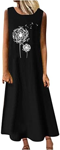 שמלת פשתן כותנה קיץ של LMDUDAN לנשים ללא שרוולים שמלות ארוכות שמלות ארוכות מודפסות שמלות מקסי נוחות