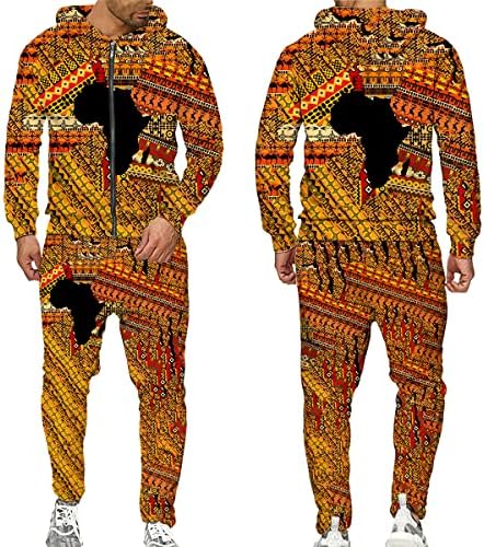 נשים גברים דשיקי רוכסן קפוצ'ונים מכנסיים אימונית גברים 2 חתיכות תלבושת סט אפריקאית נקבה 3D