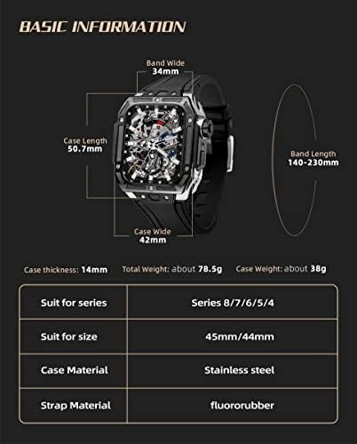 רצועת סיליקון CNHKAU לרצועת Apple Watch 44/45 ממ צמיד ， מארז הגנה מחוספס אטום לשריטה ， עבור IWatch