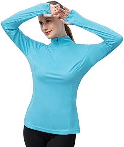 רבע רוכסן רוכסן ארוך-יבש פעיל לנשים עם שרוול ארוך UPF 50+ הגנה מפני הגנה מפני אימון חולצות UV חיצוניות
