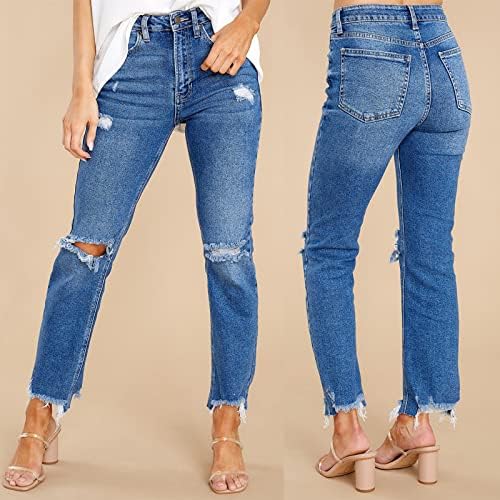 מכנסי ג'ינס ברגליים ישרות לנשים מזדמנים רופפות אמצע מותן אמצע המותניים המשיכה באורך קרסול בג'ינס 2023 טרנדי