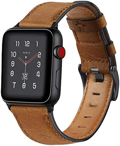 להקות תואמות להקת Apple Watch 38 ממ 40 ממ 42 ממ 44 ממ, עור כפרי מחליף חכם צמיד עם מתאם שחור לסדרת Iwatch 6