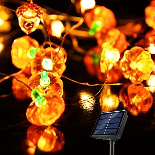 Twongift סתיו LED אורות מיתר סולארי חיצוניים, 40 דלעת מייפל אליר חג ההודיה אורות דקורטיביים מקורה, 18ft