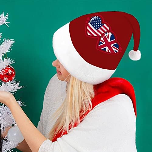 אמריקאי ובריטי דגל לב חג המולד כובע סנטה כובע מצחיק חג המולד כובעי חג מסיבת כובעי עבור נשים / גברים
