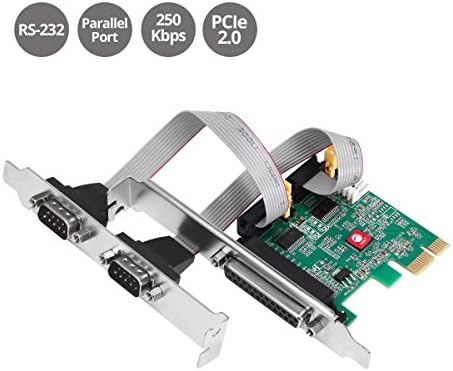 SIIG יציאה סדרתית כפולה / RS-232 וכרטיס PCIE מקביל יחיד תואם ל- 16C550 UART