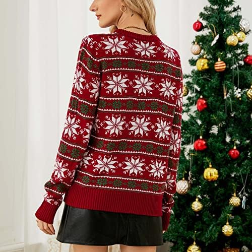 סוודרים לחג המולד לנשים וינטג 'פתית שלג גרפיקה שרוול ארוך שרוול ארוך סריג סרוג סרוג סוודר סוודר סוודר סוודר
