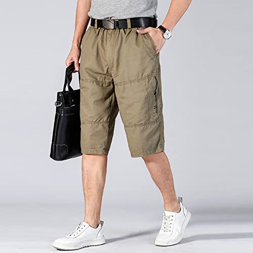 גברים של חיצוני רוכסן כיס מטען מכנסיים אלסטי מותניים טיולים טקטי מכנסיים רב כיסים 3/4 ארוך קצר מכנסיים