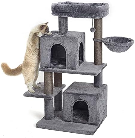 45 סנטימטרים רב-רמת חתול מגדל, חתול מגדל, חתול עץ מגדל, עם ערסל & סיסל-מכוסה מגרד הודעות, 2 יוקרה דירות,