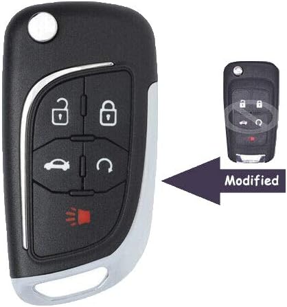 Keyecu שונה 5 כפתור הפוך מארז מעטפת מפתח מרחוק עבור Chevy Camaro Cruze Equinox Malibu, רק מעטפת מפתח