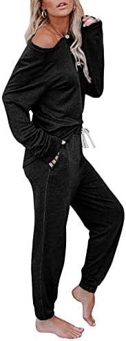Saeklia נעים 2 חלקים תלבושות סטים טרקלין לנשים על גבי שרוול ארוך וריצה מכנסי טרנינג רצועת סטים של חליפות